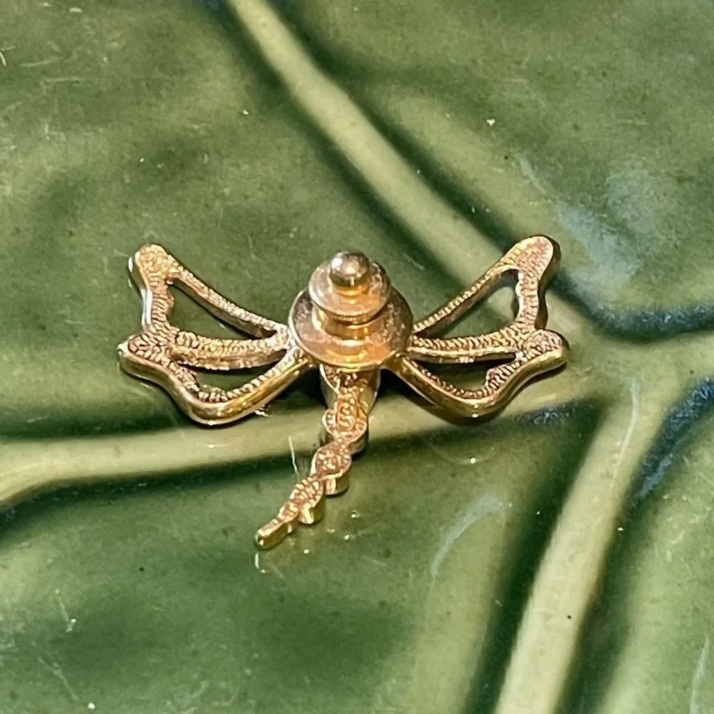 Vintage Gold Dragonfly Brooch Pin with Rhinestone